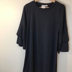 Chris & Carol Navy Shift Dress with Ruffle Sleeves